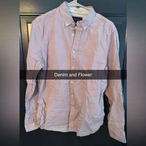 Denim and Flower Red Button-Up Shirt